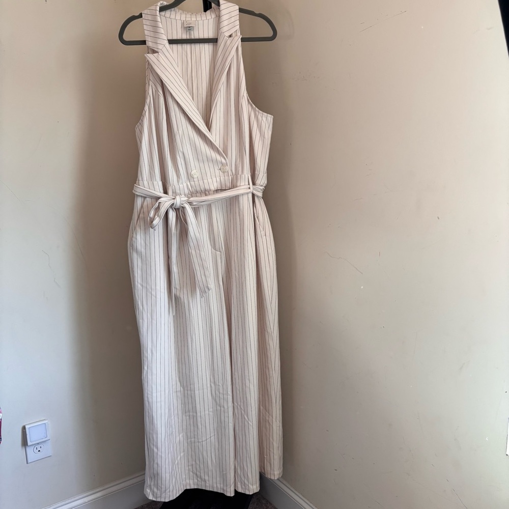a new day White Pinstripe Sleeveless V-Neck Wide-Leg Jumpsuit - Picture 2 of 9